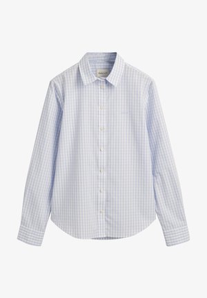 Košile s dlouhým rukávem na knoflíky s lehkým modrobílým kostkovaným vzorem gingham, špičatým límcem a předními knoflíky.