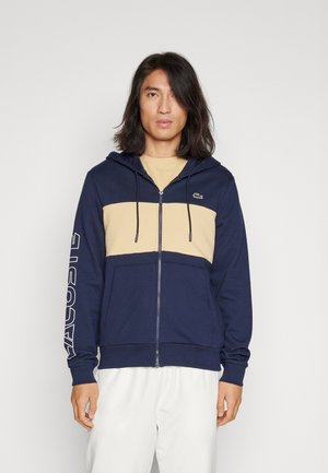 ZIPPED COLOURBLOCK HOODIE UNISEX - Cipzáras pulóver - navy blue/croissant