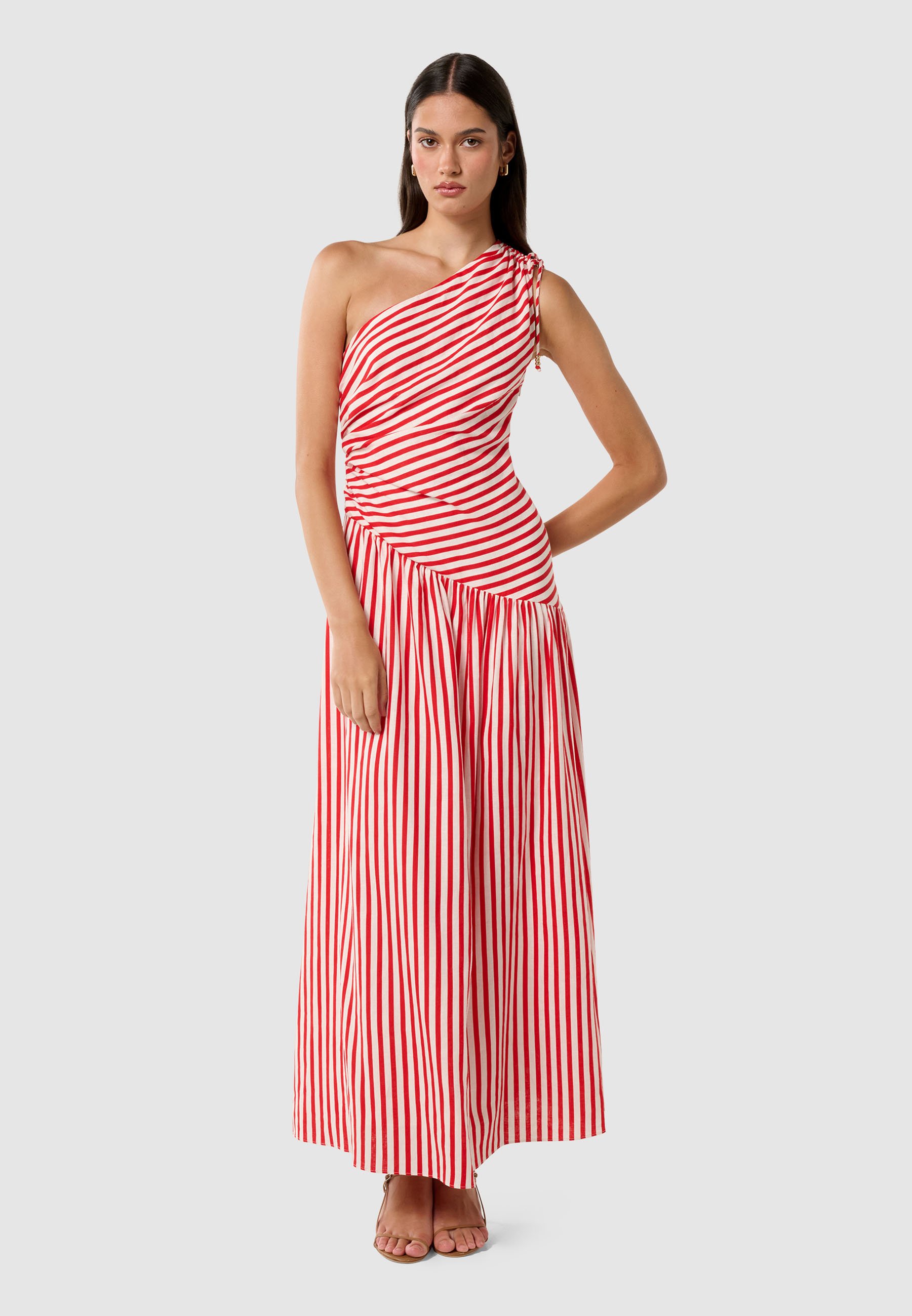 Forever New FLOSSIE ONE SHOULDER DRESS - Maxi dress - red/white/red -  Zalando