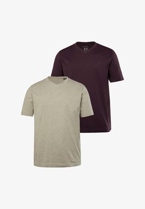 JP1880, T-SHIRT 2ER PACK V-AUSSCHNIT HALBARM - T-shirt basic - aubergine