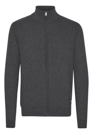Sweat à zip gris foncé avec un col haut, fabriqué en matière tricot douce. Doté de manches longues et de poignets et ourlet côtelés.