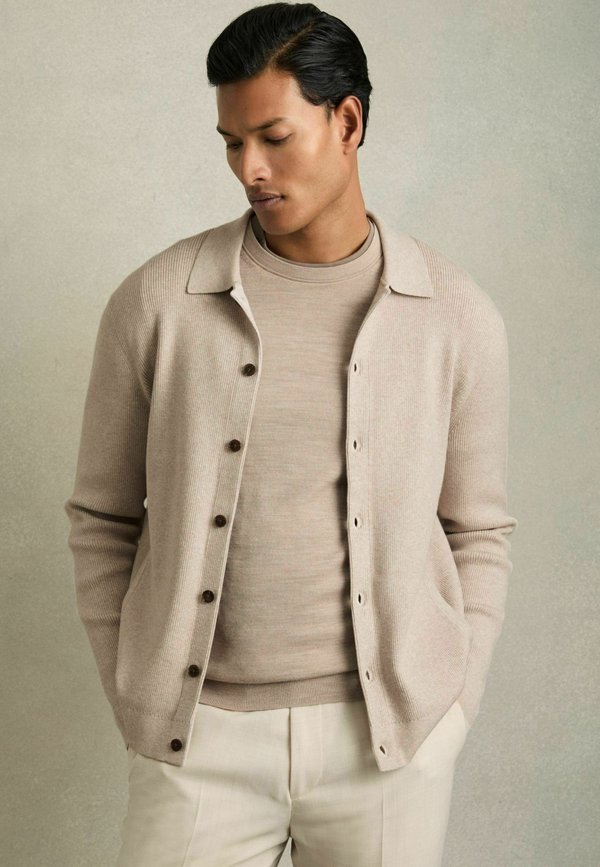 REGULAR FIT FINE BUTTON THROUGH - Strickjacke - oatmeal melange