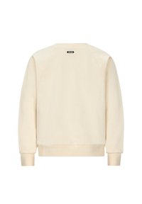 Felpa crema con colletto tondo, maniche raglan e polsini a coste. Tessuto morbido e branding minimo sul retro.