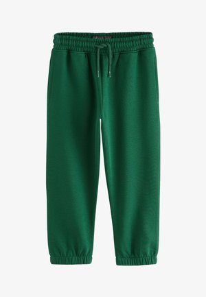 Grüne Jogginghose aus weichem Stoff, mit einem elastischen Bund und Kordelzug, seitlichen Taschen und elastischen Bündchen an den Knöcheln.