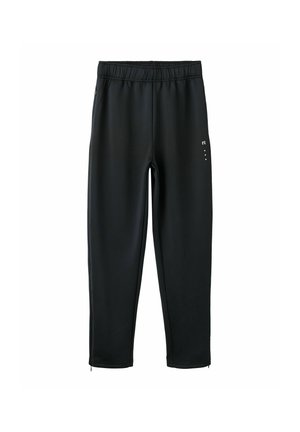 Pantalon de sport noir avec taille élastique et petit logo blanc sur la cuisse droite, présenté à plat sur fond blanc.
