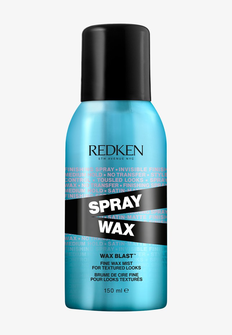 Spray Wax Redken in un contenitore blu con un tappo nero, etichettato con testo bianco e nero, dotato di un erogatore ergonomico. Dimensione 150 ml.