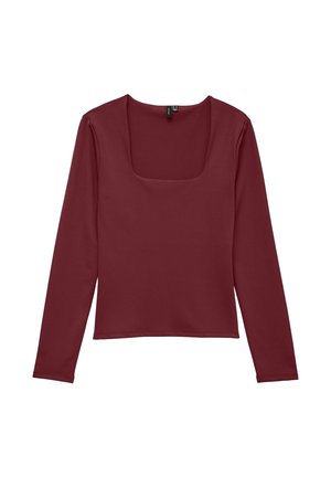 Maglietta a maniche lunghe in bordeaux, realizzata in tessuto morbido. Presenta un collo quadrato e una silhouette aderente. Design pulito senza ulteriori adornamenti.