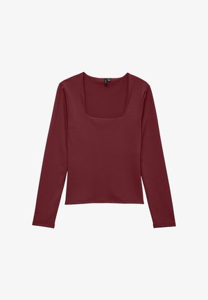 Maglietta a maniche lunghe in bordeaux, realizzata in tessuto morbido. Presenta un collo quadrato e una silhouette aderente. Design pulito senza ulteriori adornamenti.