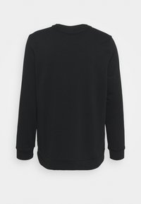 Black long-sleeve crewneck sweatshirt with ribbed cuffs and hem, shown from the back on a plain white background.