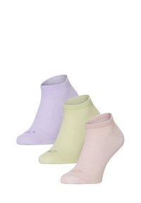 Set van drie enkelsokken in lavendel, lichtgroen en lichtroze. Gemaakt van een gladde textiel met een geribbelde boord en een klein logodetail.