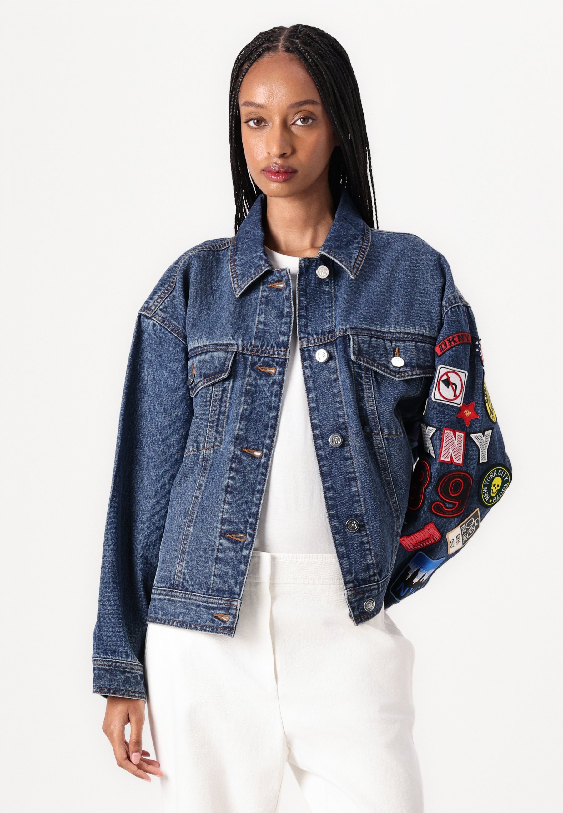 DKNY JACKET WITH PATCHES - Denim jacket - ludlow wash/blue denim