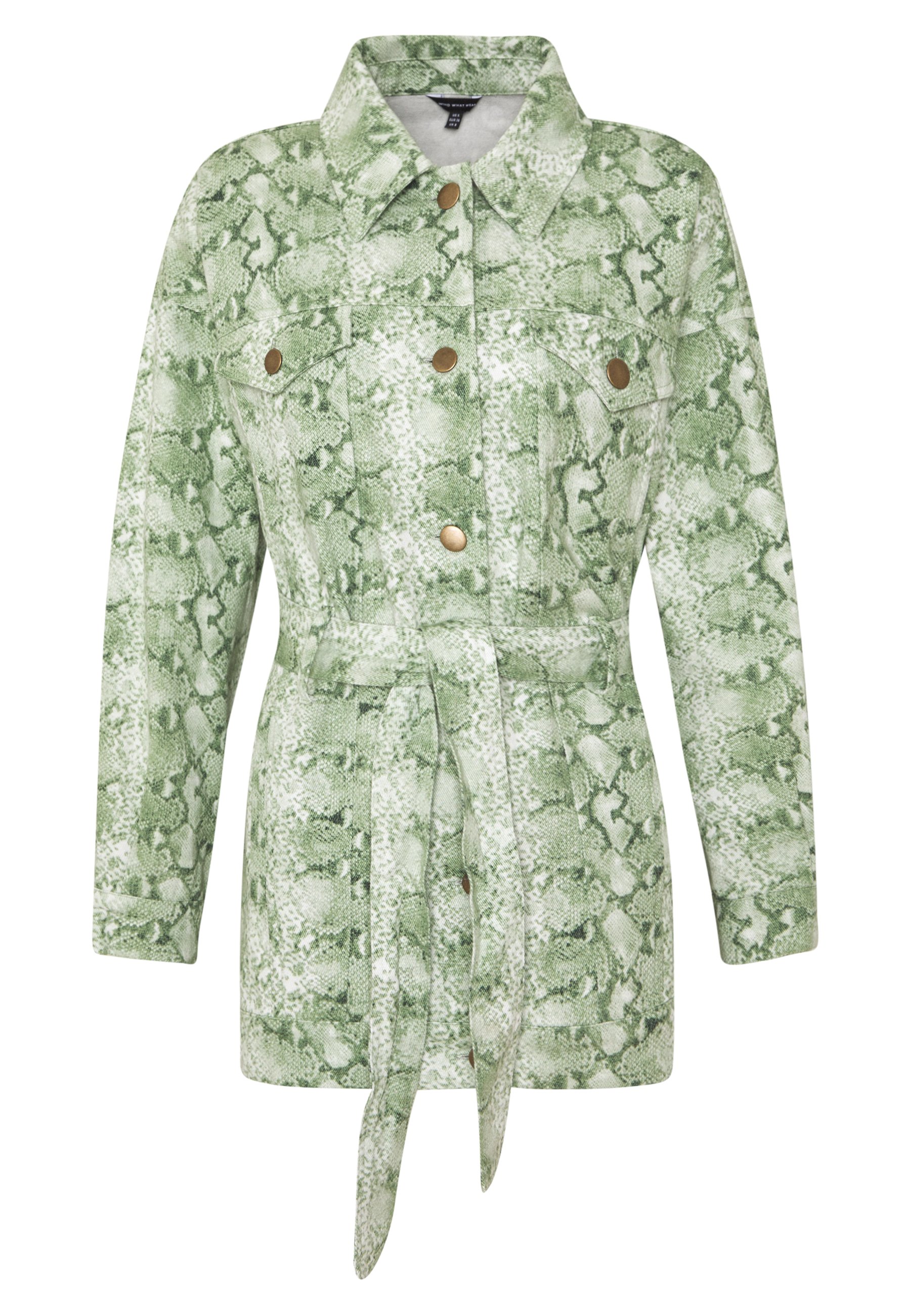 Who What Wear THE BELTED Jeansjakke python green Object OBJSTACEY JACKET - Jeansjakke - cloud dancer/incense