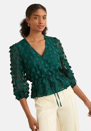 REGULAR FIT - 3D FLORAL BLUSH WITH PEPLUM - Blus - teal blue