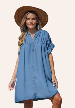 Cupshe BREEZY WITH RUFFLE SLEEVES - Jeanskleid - blue denim
