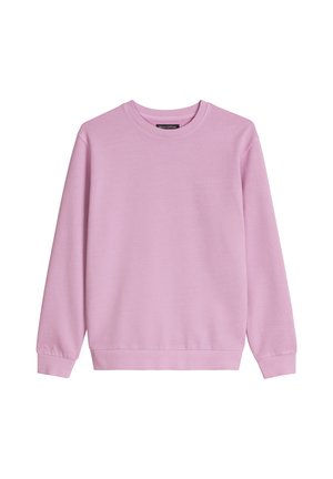 Lichtroze sweater met ronde hals, lange mouwen, geribbelde boorden en zoom, en een klein Marc O'Polo-logo op de borst.