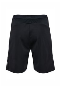 Schwarze Sportshorts aus leichtem Material mit einem Netzbund und reflektierenden Logoakzenten an den Seiten.