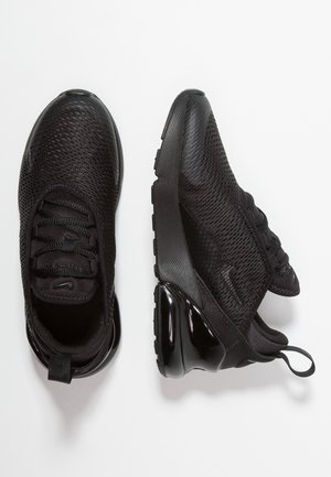 Paire de baskets Nike Air Max noires avec dessus en mesh et amorti à air visible, montrées en vue de dessus et de côté sur fond blanc.
