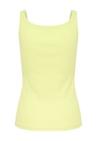 Top senza maniche di colore verde lime realizzato in tessuto a costine, con scollatura rotonda a forma di U e vestibilità aderente.
