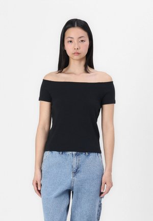 Short Sleeve Skimming Off-the-Shoulder Top - Paprasti marškinėliai - casual black