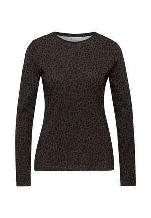 Dlouhý rukáv ve tmavé látce s leopardím vzorem. Má kulatý výstřih a přiléhavý siluetu.