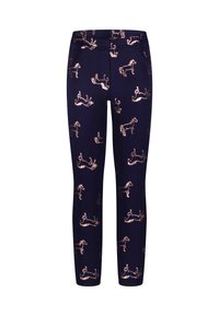 Navy leggings met een herhalend rosegouden paardenprint. Zachte stof met een aansluitend ontwerp en zakken aan de zijkanten.