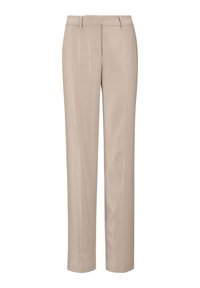 Beige op maat gemaakte broeken met een rechte pijp. Gemaakt van een soepele stof, met een vlakke voorkant en riemlussen voor een nette uitstraling.