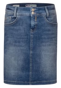 Jeanskjol i ljusblått, med en medellång design, två framfickor och dubbelklickslutning i midjan med subtila sömnadsdetaljer.