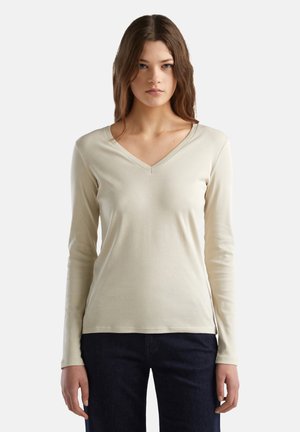WITH V-NECK - Long sleeved top - beige