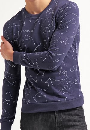 Felpa a maniche lunghe blu navy con un motivo matematico bianco, scollo rotondo e polsini a coste. Tessuto morbido con design aderente.