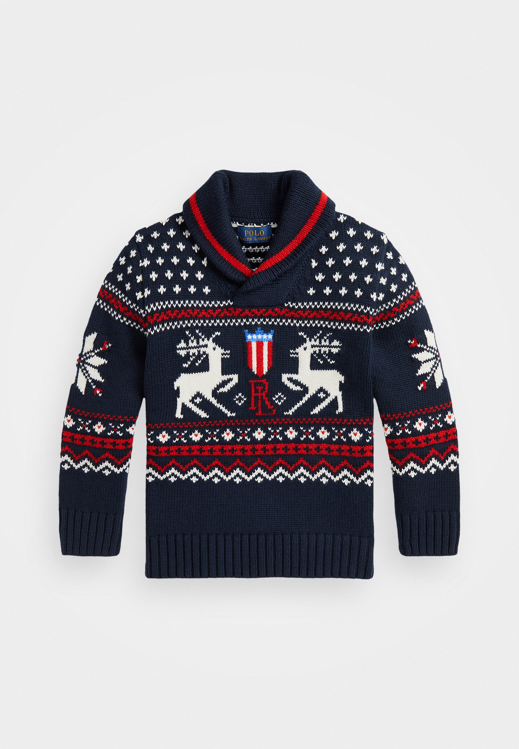 Polo Ralph Lauren REINDEER COTTON-BLEND SHAWL SWEATER Jumper