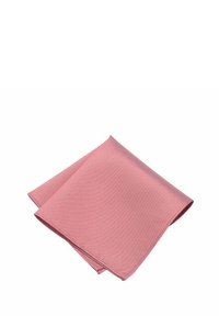 Pink napkin made of textured fabric, folded in a square shape with subtle diagonal stripes. Edges are neatly finished.
