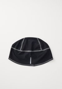 Pălărie sport neagră cu cusături gri și accente reflectorizante. Design ajustabil, textură netedă. Marginile rotunjite pentru o potrivire strânsă.