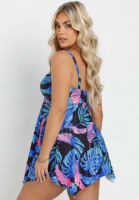 Yours Clothing TROPICAL LEAF PRINT TANKINI - Top de bikini - blue