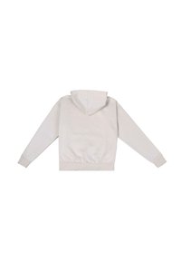 Hellgrauer Hoodie mit Kordelzugkapuze, gerippten Bündchen und Saum. Glatte Stoffstruktur und schlichtes Design, ohne sichtbare Logos.