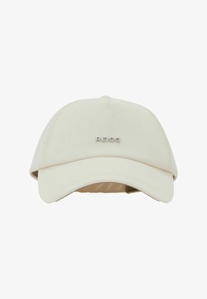 Bordinė be žvilgsnio kepuraitė smėlio spalvos su nedideliu metaliniu „REISS“ logotipu, esančiu priekinėje skydelio dalyje.