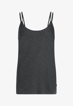 Donkergrijze tanktop met dunne verstelbare bandjes, gemaakt van een zachte, licht gestructureerde stof, met een ontspannen pasvorm en een ronde halslijn.