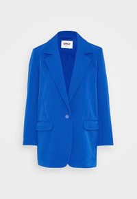 Blå kavaj med spård som har en enkel knappstängning och två framfickor. Slät textur och skräddarsydd passform. Märket säger "ONLY."