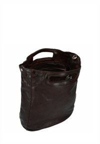 Borsa a spalla in pelle marrone con una texture liscia, forma arrotondata, due manici superiori e un scomparto interno con zip.