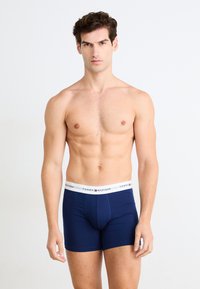 Marineblaue Boxershorts aus softem Stoff mit einem weißen Bund und dem Logo "TOMMY HILFIGER". Figurbetontes Design und Oberschenkel-lange Schnittform.