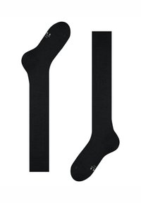 Black wool socks featuring a smooth texture, classic shape, and sizes marked on the soles. Design is simple, with no patterns or accents.