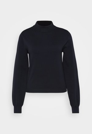 Mustmust T-särk pehmest ja venivast kootud kangast. Omab pikki varukaid ning istuvat disaini, millel on soonikdetailid kaeluses ja mansettides.