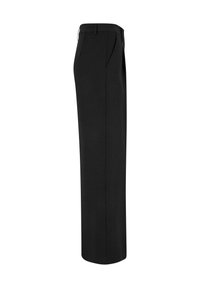 Black straight-leg dress pants with belt loops and side pockets, shown from the side on a white background.