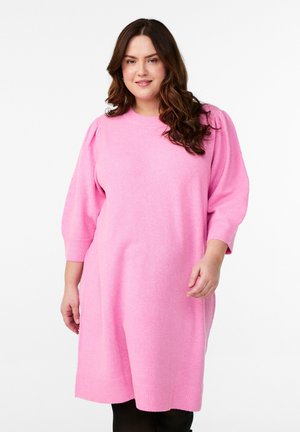 MIT 3/4-ÄRMELN UND RUNDHALSAUSSCHNITT - Jumper dress - b. pink white mel.