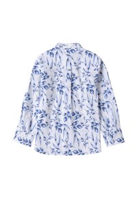 Camicia a maniche lunghe con una base bianca e stampa floreale blu. Tessuto morbido con colletto e polsini con bottoni. Orlo arrotondato.
