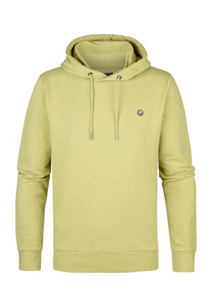 Lichtgele hoodie met een trekkoordkap, ribgebreide manchetten en zoom, uitgerust met een klein logo-opdruk op de borst. Soepele stoftextuur.