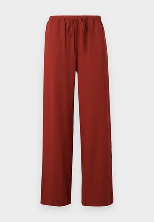 Παντελόνια με φαρδιά μπατζάκια σε σκουρόχρωμο κόκκινο, με ελαστική μέση και ρυθμιζόμενο κορδόνι, κατασκευασμένα από ελαφρύ ύφασμα.