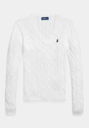 Polo Ralph Lauren CABLE-KNIT COTTON V-NECK SWEATER - Pulover - white