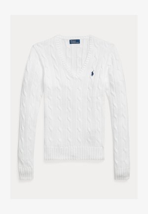 Polo Ralph Lauren CABLE-KNIT COTTON V-NECK SWEATER - Πουλόβερ - white