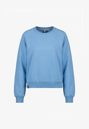 Light blue crewneck sweatshirt with long sleeves and ribbed cuffs and hem, displayed on a white background.