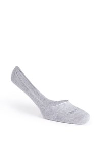 Calza alla caviglia grigia realizzata in un morbido tessuto testurizzato con un design a taglio basso. Presenta un bordo liscio e una branding minimale vicino all'alluce.